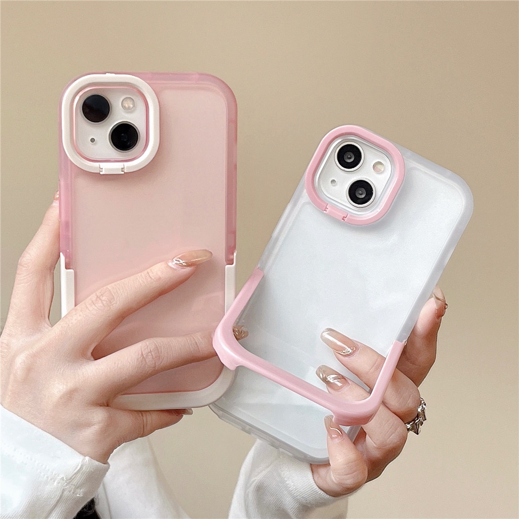 สําหรับiphone Case 16 Pro Max 15 Pro Max 14 Pro Max 13 Pro Max 12 Pro Maxสีวงเล็บคู่โปร่งใสTPU Soft Case
