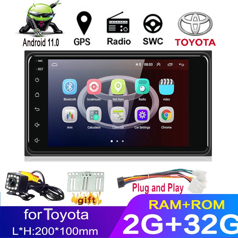 เครื่องเล่นมัลติมีเดีย Android 12 7 นิ้ว 2 DIN สําหรับรถยนต์ Toyota Android WIFI GPS นําทาง 2.5D
