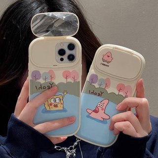 เคสป้องกันโทรศัพท์มือถือกระจก ลาย Spongebob Patrick สําหรับ iphone 14 pro max 13 pro max 12 pro max 11 pro max xs max xr x