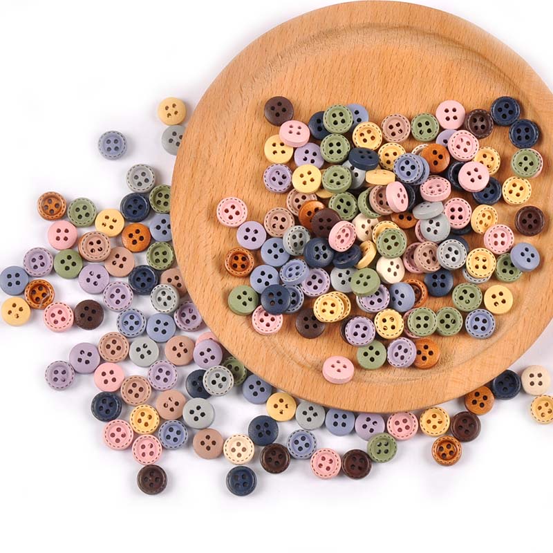 100pcs 10 มม.ผสมสีปุ่มไม้สําหรับ Handwork DIY Scrapbooking หัตถกรรมอุปกรณ์เย็บผ้าเสื้อผ้าอุปกรณ์ตกแต่งบ้าน 10 มม.MT2599