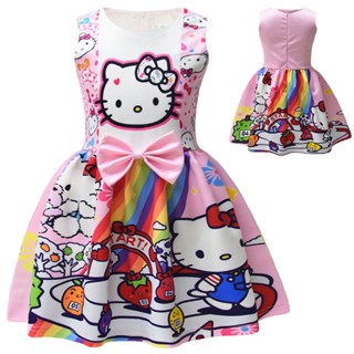 Hello Kitty พร้อมส่ง ชุดเดรส มีซิป ลายการ์ตูนเฮลโลคิตตี้ คริสต์มาส ฮาโลวีน สําหรับเด็กผู้หญิง Kitty White