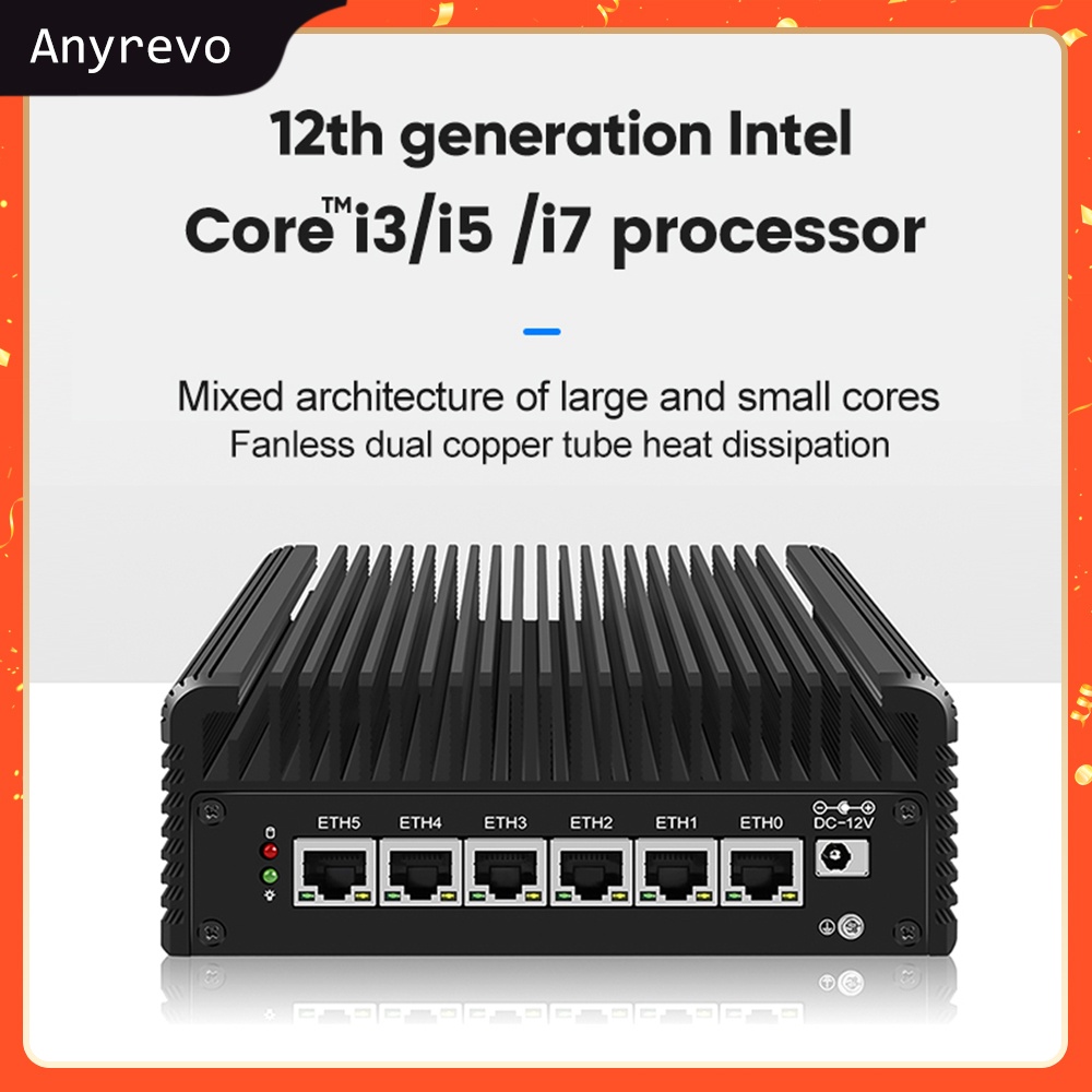 2023 ใหม่ 12th Gen Alder Lake 2.5G Soft Firewall Router Intel i7 1265U i5 1235U 6x Intel i226-V Fanl