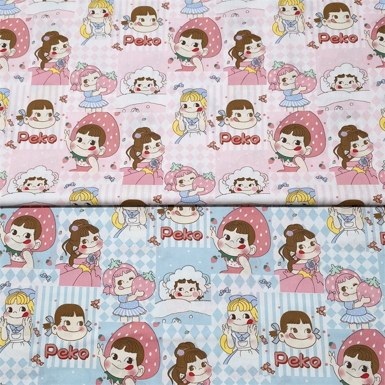 ผ้าฝ้ายสิ่งทอลายทแยงผ้ากว้าง 60, การ์ตูน Fujiya Lollipop เสื้อผ้าสไตล์สาวผ้า, Kain Cotton Bidanang 60
