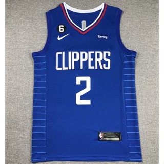 เสื้อกีฬาบาสเก็ตบอล ปักลาย NBA Los Angeles Clippers 2 Kawhi Leonard สีฟ้า 2023