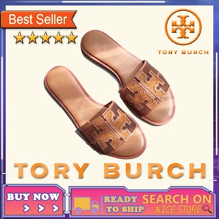 [penghantaran Ekspres] Tory Burch. รองเท้าแตะ หนังนิ่ม พื้นแบน เปิดนิ้วเท้า ป้องกันการลื่น เหมาะกับเดินชายหาดกลางแจ้ง สําหรับผู้หญิง