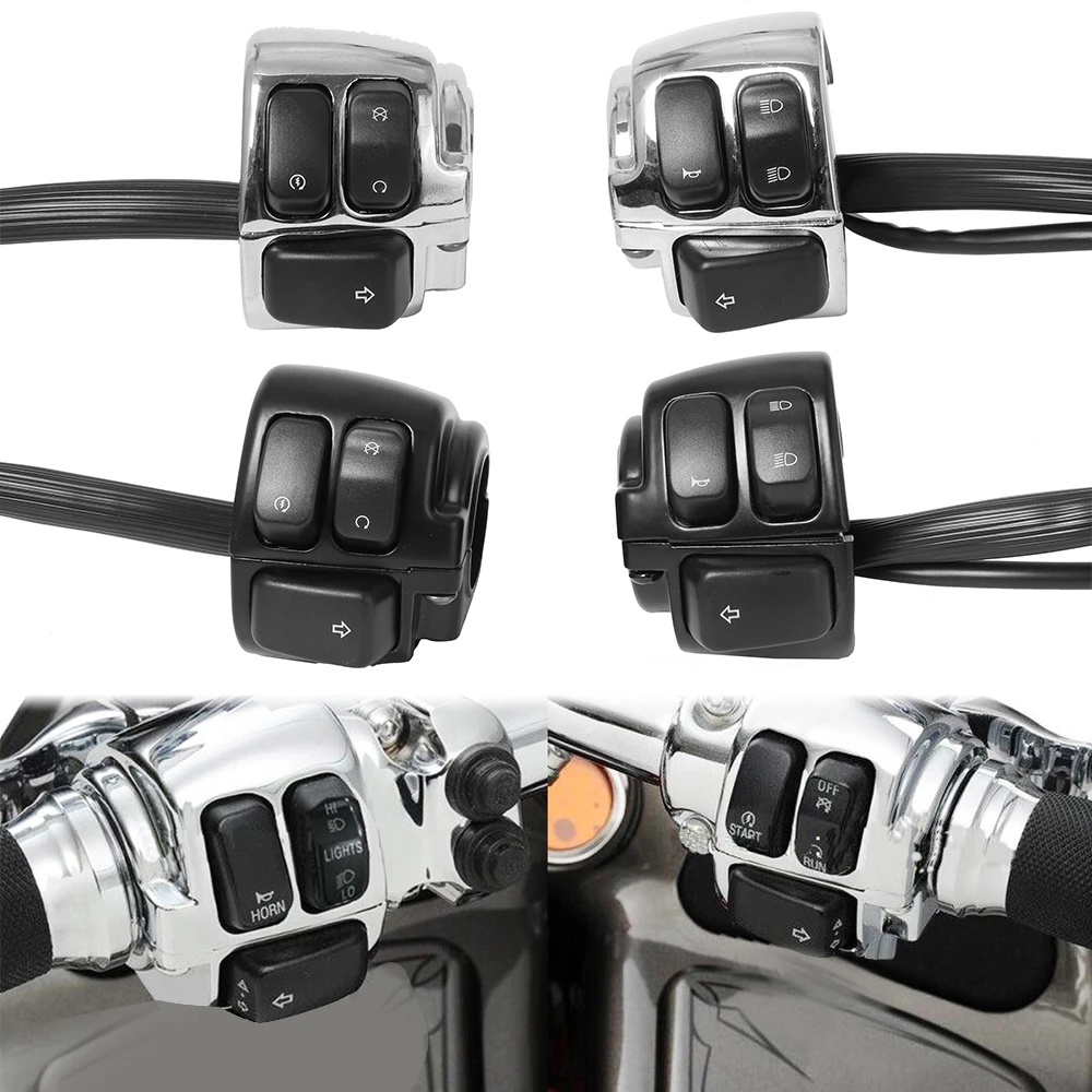 มอเตอร์ไซค์ สีดํา 1" สวิตช์ควบคุมไฟเลี้ยวแฮนด์สําหรับ Harley XL883 Sportster Dyna V-ROD Softail