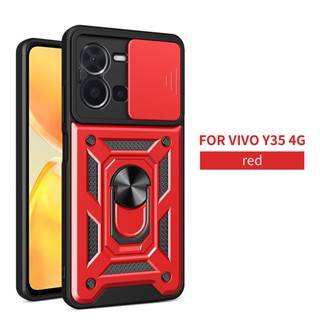 เคสโทรศัพท์มือถือแบบแข็ง กันกระแทก พร้อมแหวนขาตั้ง สําหรับ Vivo Y36 V25E V25 Y35 Y22s Y22 Y16 Y02s Y02 Y76 Y75 5G