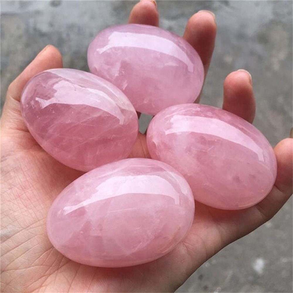 1 ชิ้นธรรมชาติสีชมพู Rose Quartz คริสตัลไข่ Ball Magic Sphere Healing Kegel Exercis หิน