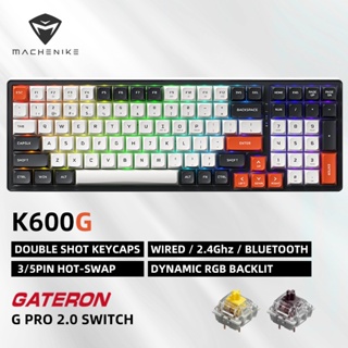 Machenike K600 คีย์บอร์ดเล่นเกมไร้สาย บลูทูธ 100 คีย์ มีไฟแบ็คไลท์ RGB สามโหมด แบบพกพา สวิตช์สีเหลือง สีน้ําตาล สําหรับสํานักงาน