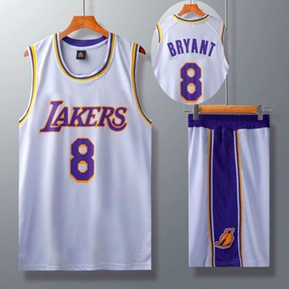 ✎✧ↂเสื้อผ้าบอล Lakers Kobe Bryant เบอร์ 8 ชุดบาสเก็ตบอลชุดเด็กโตเสื้อผ้าฝึกซ้อมกีฬาที่กำหนดเองนักเรียนมัธยมต้นเยาวชนเสื้