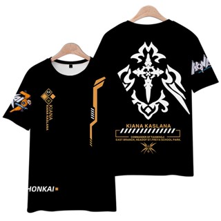 ใหม่ เสื้อยืดแขนสั้นลําลอง พิมพ์ลายอนิเมะ Honkai Impact 3 Kiana Kaslana 3D ทรงหลวม สไตล์ญี่ปุ่น แฟชั่นสําหรับผู้ชาย และผู้หญิง