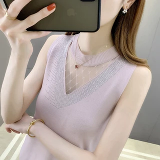 เสื้อกั๊กแขนกุด ผ้าถัก ฉลุลาย สุดเซ็กซี่ สไตล์ใหม่ สําหรับผู้หญิง