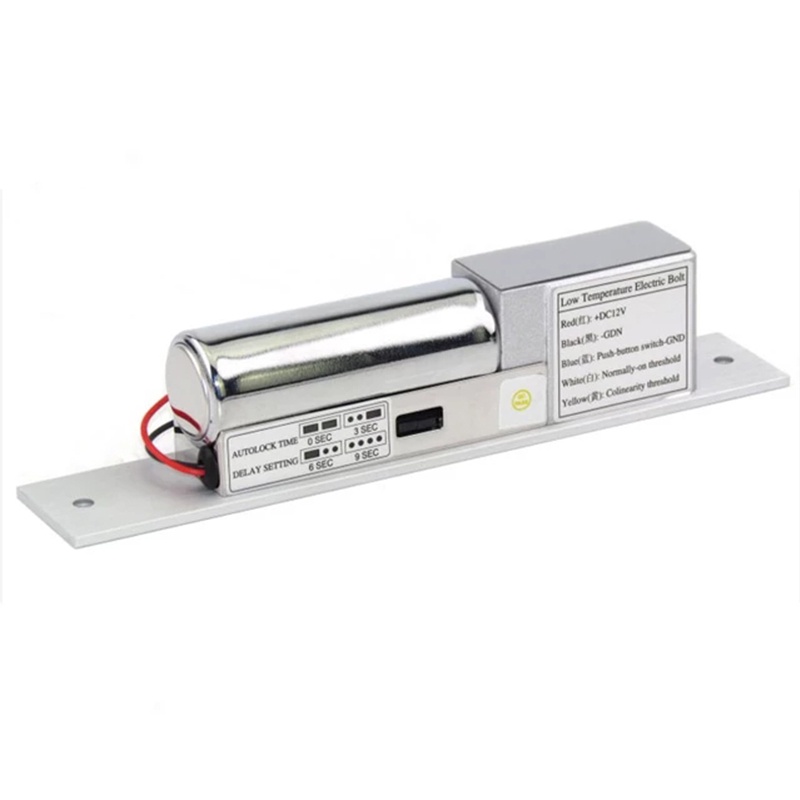 อุณหภูมิต่ําล็อคไฟฟ้า Access Control Bolt ล็อคเวลา Delay 2 เส้น NC Fail ปลอดภัยประเภทล็อคอิเล็กทรอนิกส์ DC 12V