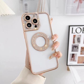 เคสโทรศัพท์มือถือ TPU นิ่ม แบบใส ป้องกันเลนส์กล้อง ประดับเพชร วิบวับ หรูหรา สําหรับ iPhone 14 Pro Max 11 12 13 Pro Max