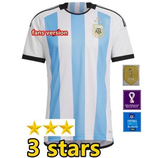 เสื้อกีฬาแขนสั้น ลายทีมชาติฟุตบอล Argentina 2022 23 World Cup ชุดเหย้า 3 ดาว ไซซ์ S-4XL