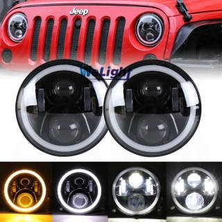 อะแดปเตอร์ไฟหน้า Led ทรงกลม สูงต่ํา 7 นิ้ว H4 สีดํา สําหรับ Jeep Wrangler JK TJ LJ CJ 7 นิ้ว