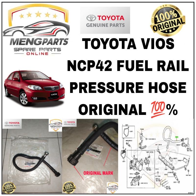 💯% TOYOTA VIOS NCP42 FUEL RAIL PRESSURE HOSE 23901-21060