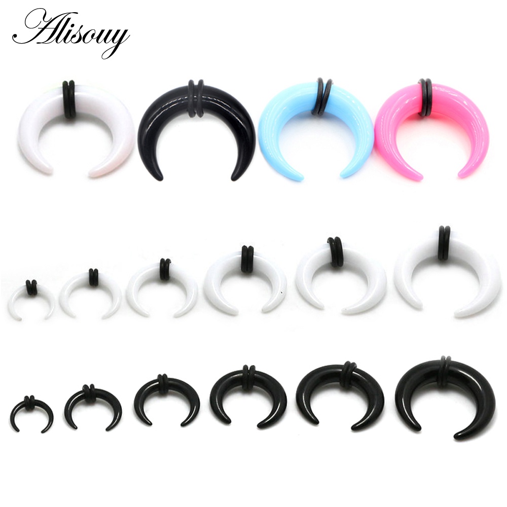 Alisouy อุปกรณ์เจาะหู 2PCS อะคริลิค สีขาวและดำ ทรงหู Taper Stretcher กับ O-Rings และ Pincher แหวนเจาะหูและSeptum