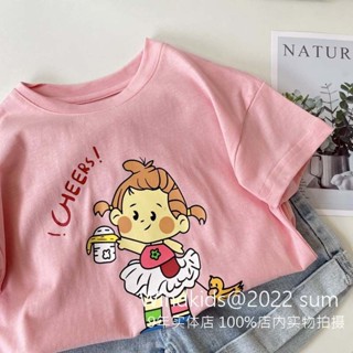 พร้อมส่ง เสื้อยืดแขนสั้นลําลอง คอกลม ผ้าฝ้ายแท้ แบบบาง ทรงหลวม ลายการ์ตูน สไตล์เกาหลี และญี่ปุ่น แฟชั่นฤดูร้อน สําหรับเด็กผู้หญิง 2023