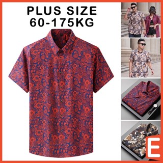 【Plus Size】เสื้อเชิ้ตแขนสั้นลําลอง ทรงหลวม พิมพ์ลายดอกไม้ สไตล์ฮาวาย ขนาดใหญ่ โอเวอร์ไซซ์ สําหรับผู้ชาย รองรับ 60-175 กก.