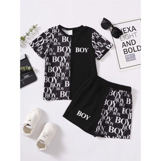 ชุดเสื้อยืด แขนสั้น พิมพ์ลาย OOTD แฟชั่นฤดูร้อน สําหรับเด็กผู้ชาย อายุ 4-7 ปี 2 ชิ้น