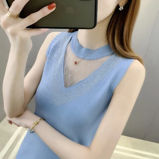 เสื้อกั๊กแขนกุด ผ้าถัก ฉลุลาย สุดเซ็กซี่ สไตล์ใหม่ สําหรับผู้หญิง