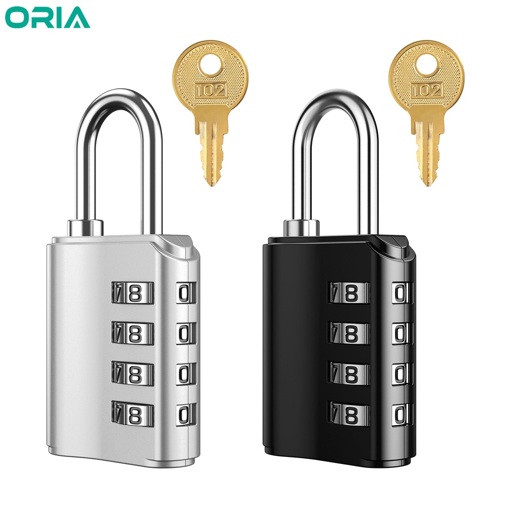 Oria กุญแจล็อครหัส 4 หลัก กันอากาศ พร้อมกุญแจ สําหรับโรงเรียน ยิม ล็อกเกอร์ รั้ว (2 แพ็ก 4 แพ็ก)