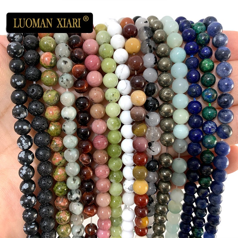 LUOMAN XIARI 6 มม.รอบลูกปัดหินธรรมชาติ Turquoise Tiger Eye Rose Quartz Amethyst Sodalite Agate สําหรับเครื่องประดับทําสร้อยข้อมือ DIY