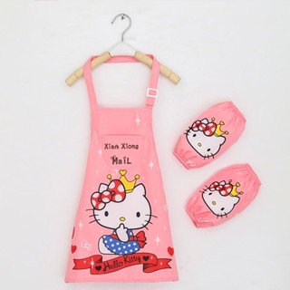 ผ้ากันเปื้อน พิมพ์ลาย Hello Kitty กันน้ํา กันสกปรก สําหรับเด็กอนุบาล