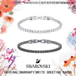 Swaroski สร้อยข้อมือ ชุบโรเดียม สีฟ้า ฟรีกล่อง สําหรับเล่นเทนนิส