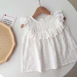 เสื้อเชิ้ตแขนตุ๊กตา แต่งลูกไม้ แฟชั่นฤดูร้อน สําหรับเด็กผู้หญิง