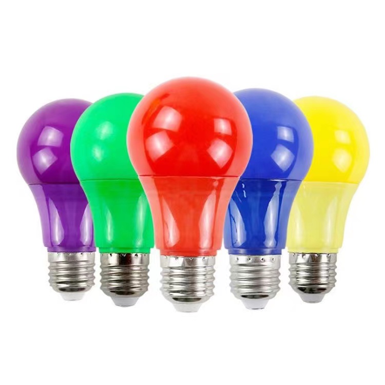 หลอดไฟ Led A50 A60 E27 พลาสติก อลูมิเนียม สีแดง เขียว ฟ้า เหลือง ชมพู ม่วง