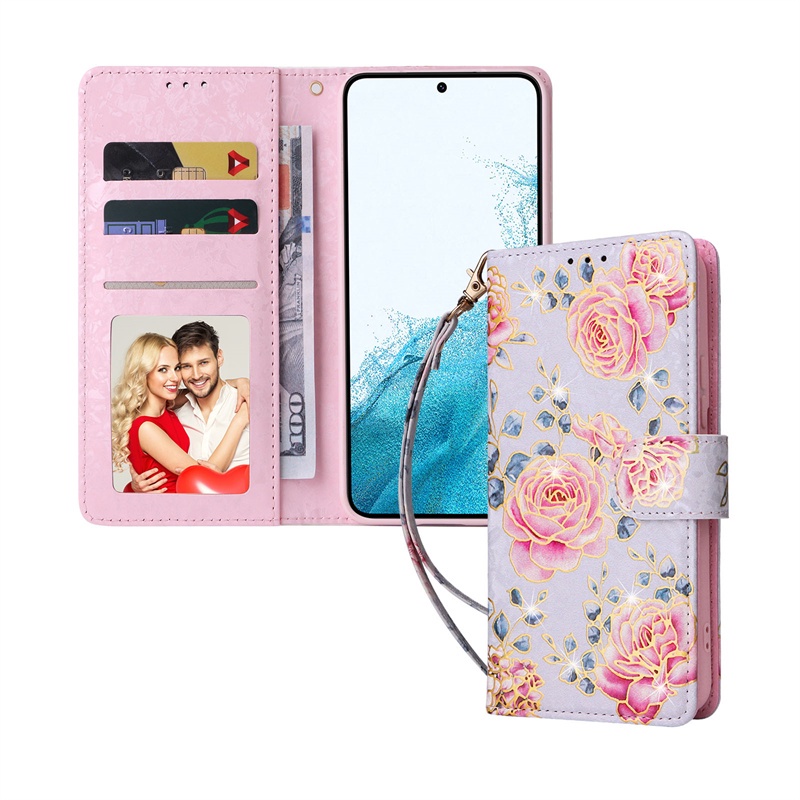 เคสโทรศัพท์หนัง PU นิ่ม ฝาพับ ลายดอกไม้ พร้อมช่องใส่บัตร หรูหรา สําหรับ Samsung Galaxy S22 Plus S21 FE S20 Ultra S21 Plus S22+ S21+ - รูปที่ 7