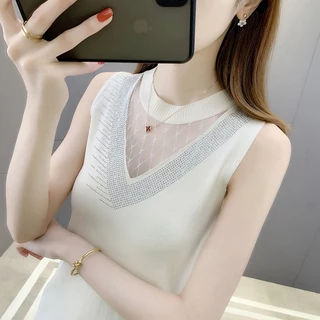 เสื้อกั๊กแขนกุด ผ้าถัก ฉลุลาย สุดเซ็กซี่ สไตล์ใหม่ สําหรับผู้หญิง