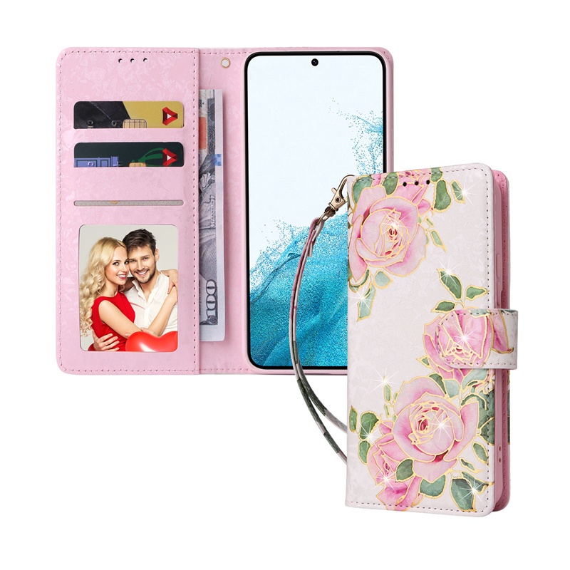 เคสโทรศัพท์หนัง PU นิ่ม ฝาพับ ลายดอกไม้ พร้อมช่องใส่บัตร หรูหรา สําหรับ Samsung Galaxy S22 Plus S21 FE S20 Ultra S21 Plus S22+ S21+ - รูปที่ 5