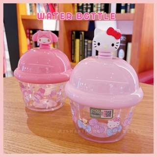 Sanrio ขวดน้ําพลาสติก พร้อมหลอดดูด 250 มล. ลาย Hello Kitty แบบพกพา สําหรับเด็กนักเรียน