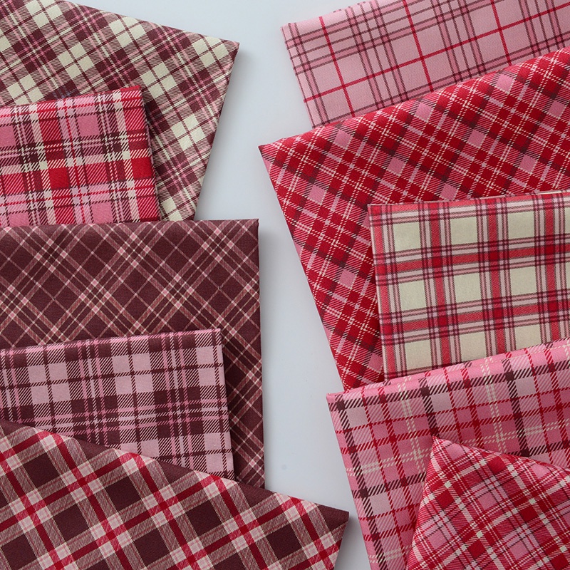 ผ้าฝ้ายแท้ผ้าทําด้วยมือเสื้อผ้าในครัวเรือนผ้าปูที่นอน houndstooth ผ้าตารางสีแดง 50x140 ซม.