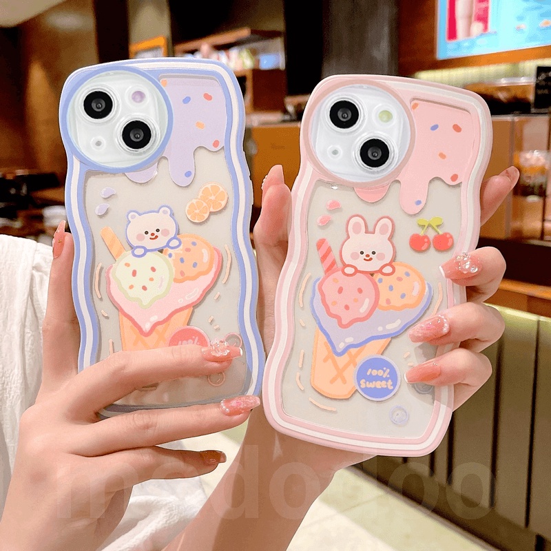 Wave Edge เคส Realme 10 9Pro+ 5G 9 4G C65 C51 C53 C55 C30S C33 C31 C35 Narzo 50A Prime C21 C21Y C25Y C20 C11 2020 2021 5 5i 5s 6i C2 C1 2 Pro U1 Cute cartoon Bear Rabbit Summer Cherry ice Cream Round Fine Hole Airbag Shockproof Clear Soft Phone Case BW 27