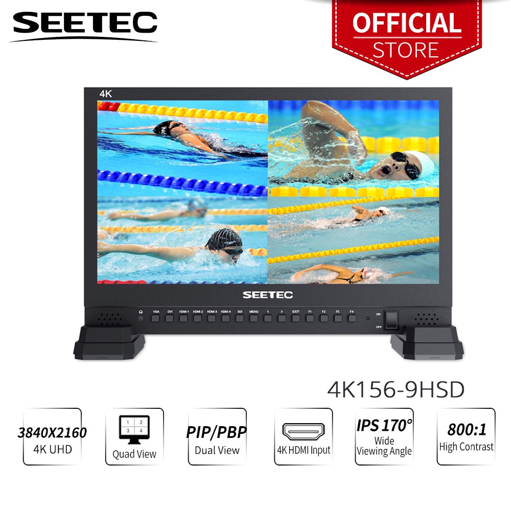 Seetec 4K156-9HSD หน้าจอมอนิเตอร์ 15.6 นิ้ว พร้อมฟิล์มกล้อง IPS UHD 3840x2160 4xHDMI Quad Split Display 3G SDI VGA DVI สําหรับไลฟ์สด งานอีเวนท์ โพสต์ ผู้กํากับภาพยนตร์ กล้อง