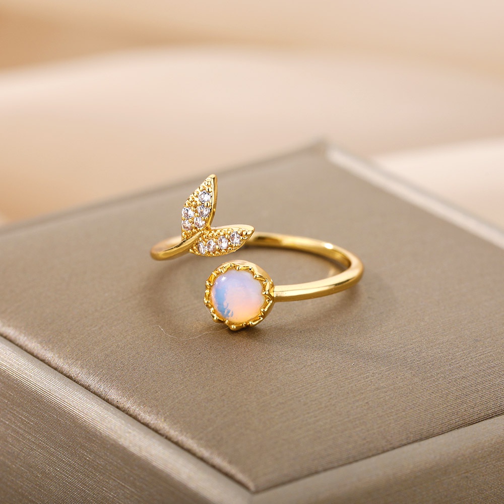 Kaijiang Cincin Moon Star เปิดแหวนผู้หญิงเรืองแสงโอปอลปรับแหวนนิ้วสแตนเลสเครื่องประดับแฟชั่นอุปกรณ์เสริม