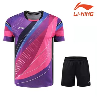 Li Ning 2023 ชุดแข่งแบดมินตัน เทนนิส แขนสั้น แบบแห้งเร็ว และซับเหงื่อ แฟชั่นสําหรับผู้ชาย