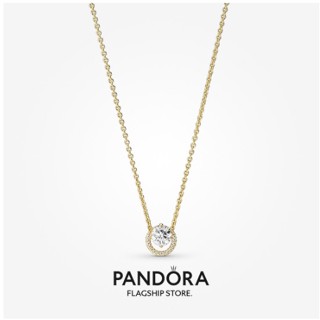 Pandora สร้อยคอ ชุบทอง 14K จี้ทรงกลม