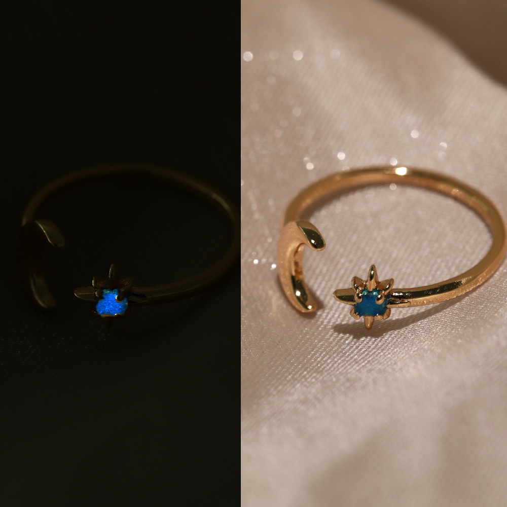 Kaijiang Cincin Moon Star เปิดแหวนผู้หญิงเรืองแสงโอปอลปรับแหวนนิ้วสแตนเลสเครื่องประดับแฟชั่นอุปกรณ์เสริม