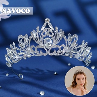 Savoco ผู้หญิงงานแต่งงานดอกไม้มงกุฎหรูหราเพทาย Silvery Headdress เจ้าหญิงวันเกิดสาว แฟชั่นเครื่องประดับผม SH010