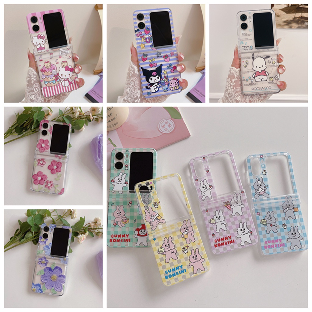 เคสโทรศัพท์มือถือ PC พับได้ กันกระแทก ลายการ์ตูนแมว Kt Kuromi สามชิ้น สําหรับ OPPO Find N2 Flip 5G