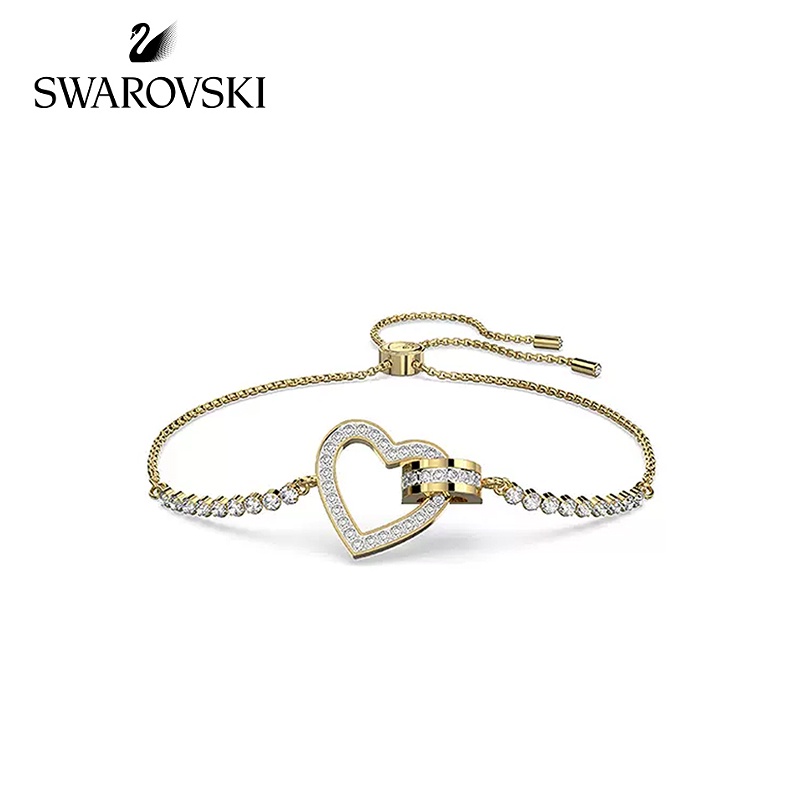 ✨พร้อมส่ง✨Swarovski สร้อยข้อมือ จี้รูปหัวใจ สีทอง ปรับได้ เรียบง่าย ของขวัญวันวาเลนไทน์ สําหรับผู้หญิง