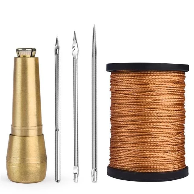 ชุดเย็บผ้าหนัง DIY เย็บหนัง Awl เข็มทองแดงชุดหนังผ้าใบเต็นท์รองเท้าซ่อมเครื่องมือ W/ด้ายไนลอน