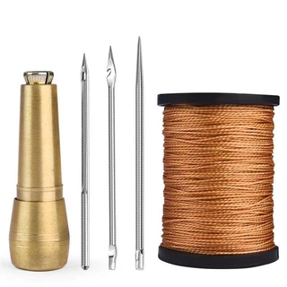 ชุดเย็บผ้าหนัง DIY เย็บหนัง Awl เข็มทองแดงชุดหนังผ้าใบเต็นท์รองเท้าซ่อมเครื่องมือ W/ด้ายไนลอน