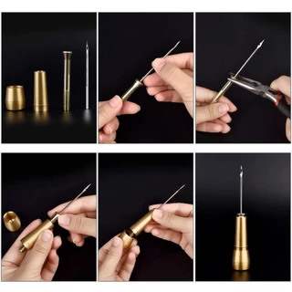 ชุดเย็บผ้าหนัง DIY เย็บหนัง Awl เข็มทองแดงชุดหนังผ้าใบเต็นท์รองเท้าซ่อมเครื่องมือ W/ด้ายไนลอน