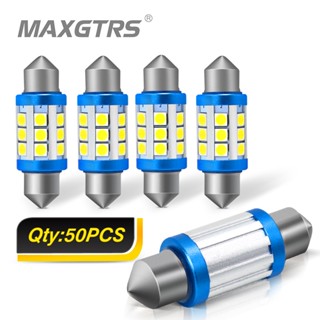 Maxgtrs ชิปหลอดไฟ LED 12V 24V Festoon C5W C10W 3030 31 มม. 36 มม. 39 มม. 41 มม. 6000K สําหรับติดป้ายทะเบียนรถยนต์ 50 ชิ้น